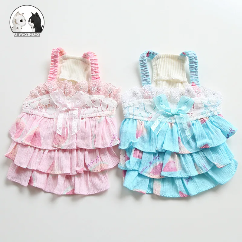 

Girl Dog Clothes for Small Dogs Bow Dog Dress Spring Summer Suspenders Vest Lace Pleated Dress Cat Clothing Puppy Pet Supplies