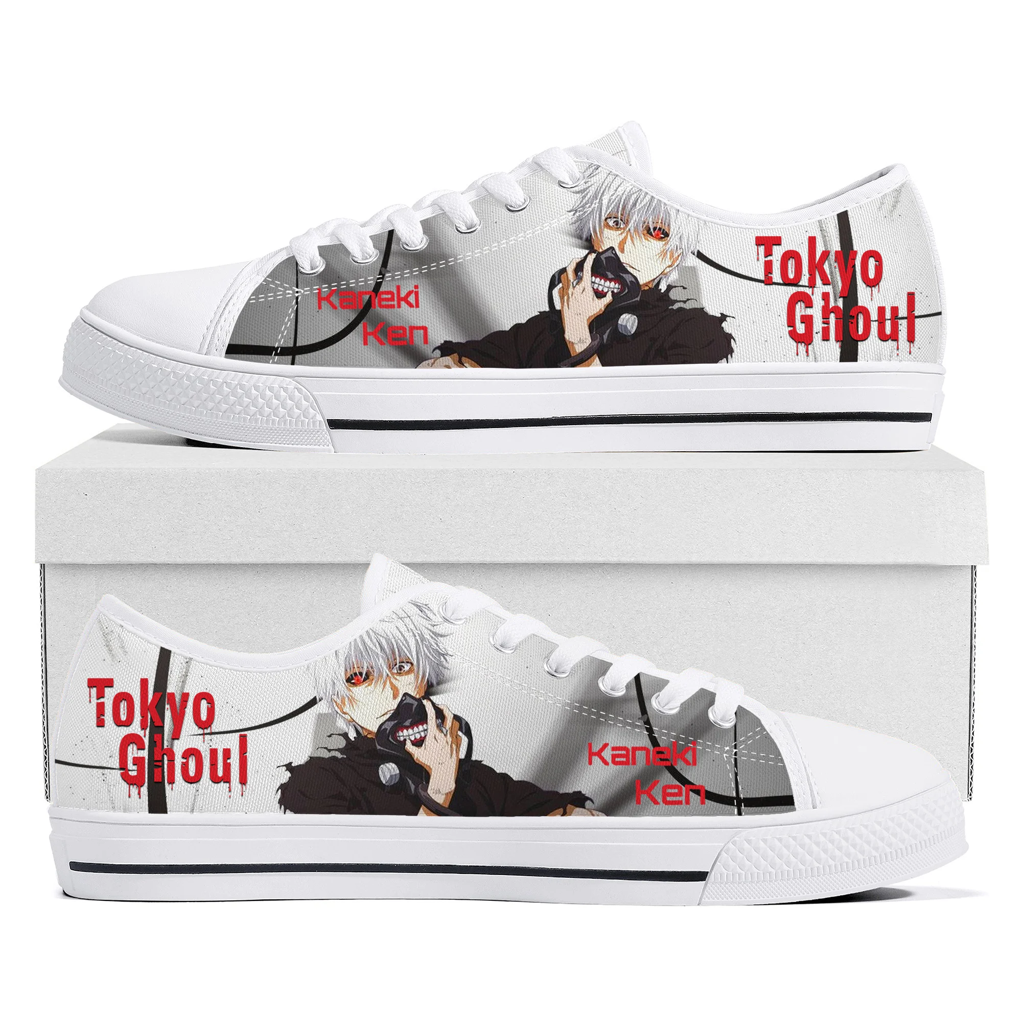 

Kaneki Ken Low Top Sneakers Womens Mens Teenager Tokyo Ghoul High Quality Canvas Sneaker Couple Comics Manga Custom Made Shoes