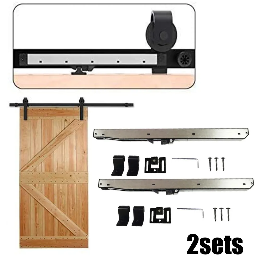 

Easy to Install Soft Close Mechanism for Sliding Barn Doors | 2PC Silver Set | Improved Door Safety and Stability