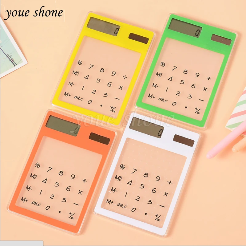 LCD Touch Screen Ultra Slim 8 Digit Transparent Solar Calculator Stationery Clear Scientific Calculators Student School Office