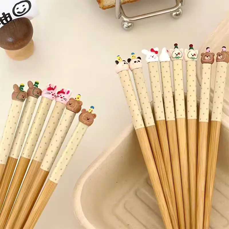 Китайские палочки для еды Kawaii Bear милые деревянные корейские японские фотообои