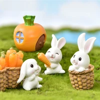 1pc rabbit micro landscape ornaments miniature fairy garden rabbit figurines carrot house garden animals plant pots bonsai