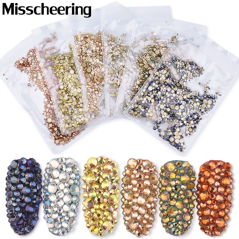 

1440pcs Flatback Crystal Nail Rhinestones Multi Size SS3-SS20 Non-hotfix 3d Glass Stone Gems Charm Nail Art Decorations 6 Colors