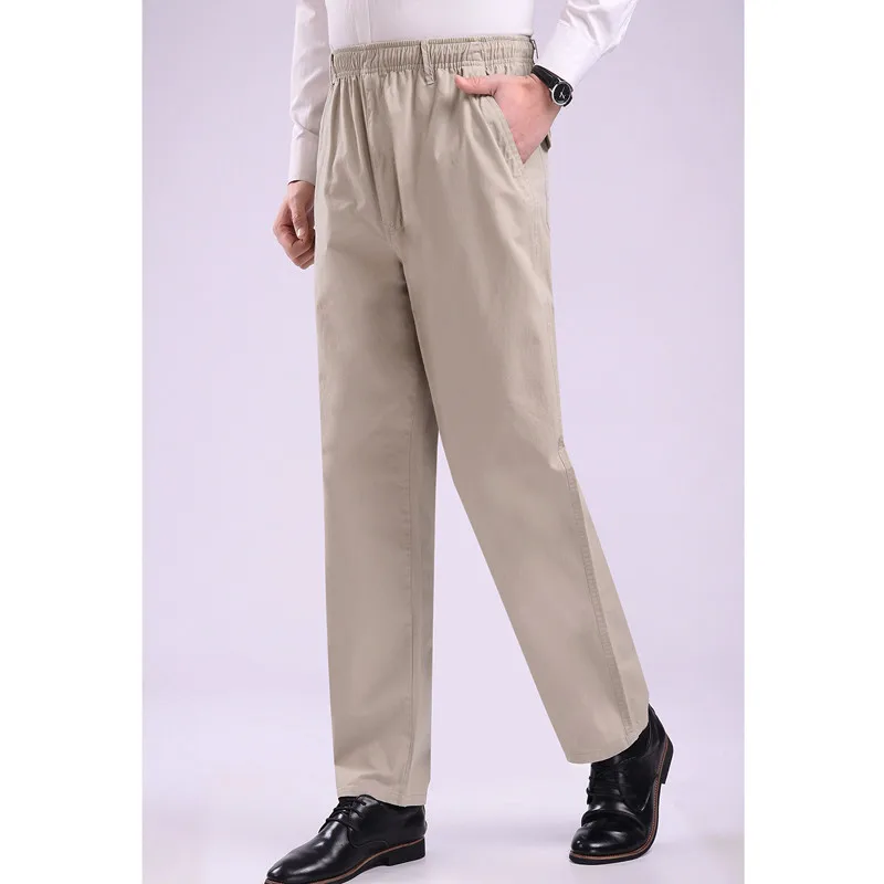 Fashion 2022 Summer Casual Thin Elastic Waist Elderly Fat Cotton Loose High Waist Old Men Zipper Pocket Pants Plus Size 8XL