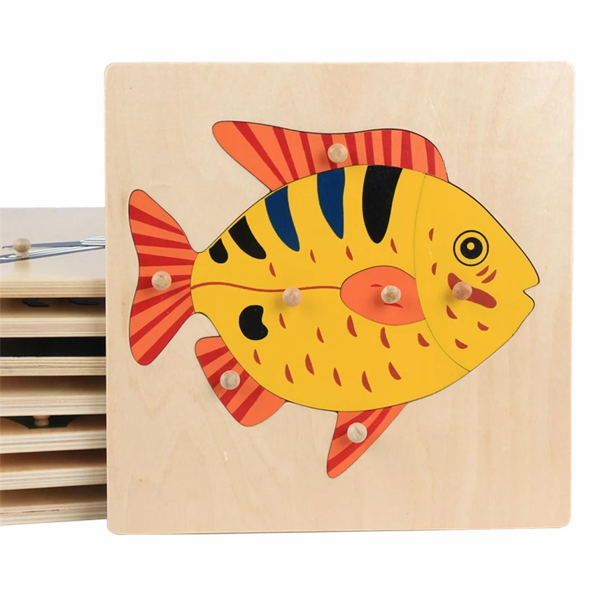 

Montessori Wooden 3D Puzzle Jigsaw Toys For Children Animal Wood Puzzles Intelligence Kids 3 Year Olds Educational Toy C86Y