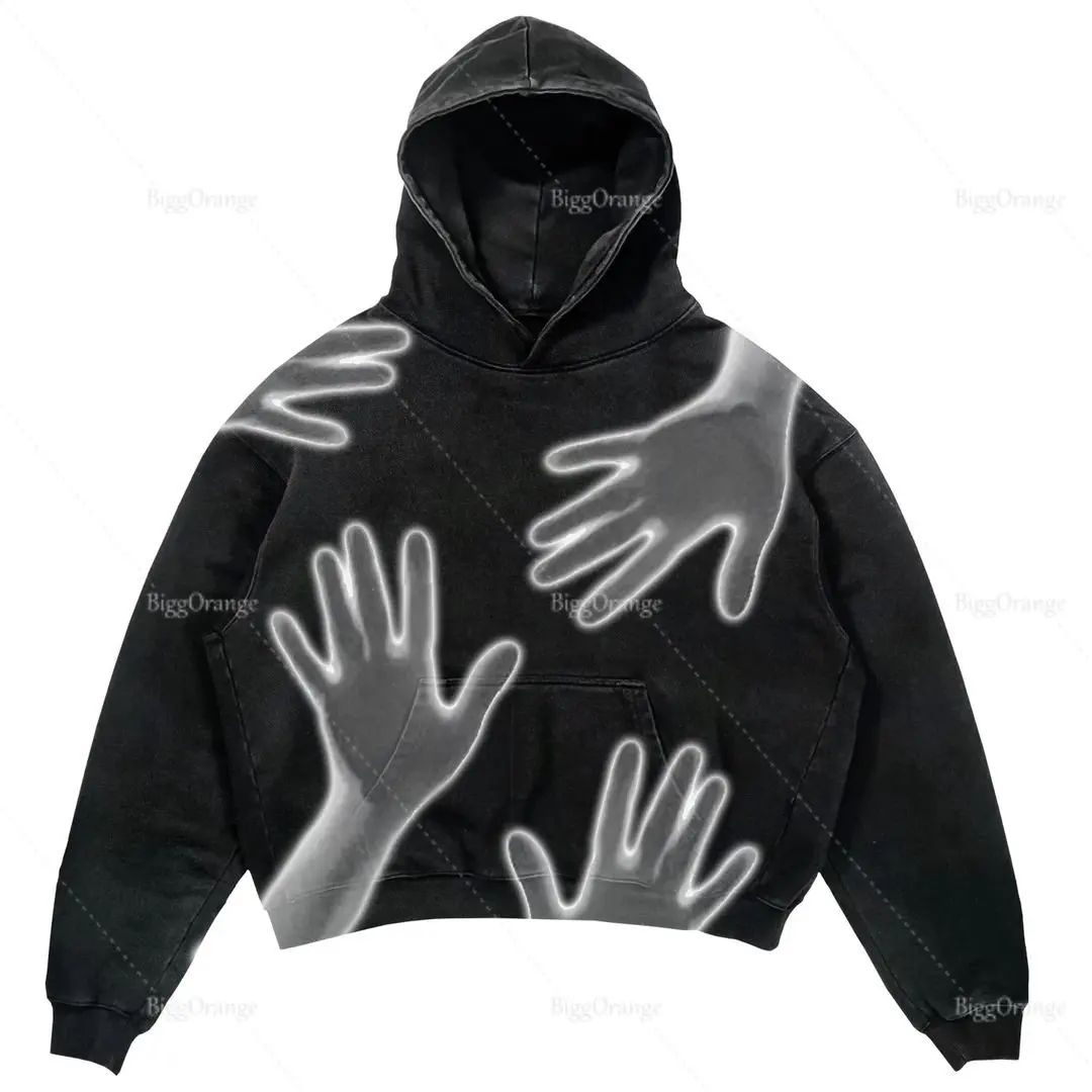 Fall/Winter 2022 New High Street Hip Hop Character Print Hoodie Casual O Neck Sweater Pocket Hoodie