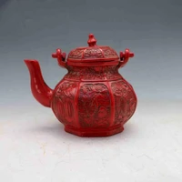 delicate chinese collectable red coral hand carved fish amp bird teapotamplid