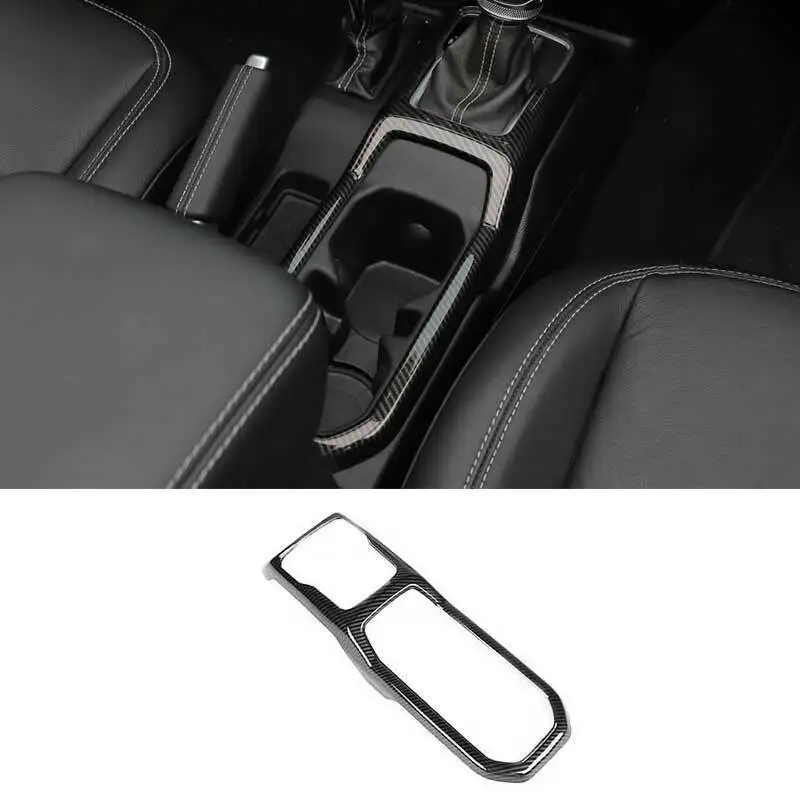 

For Jeep Wrangler JL 2018-2021 Carbon Fiber Console Gear Shift Water Cup Panel