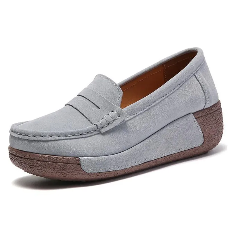 

Женские замшевые туфли на платформе, с круглым носком, без застежки, лоферы на плоской подошве, мягкие туфли, весна-осень 2023