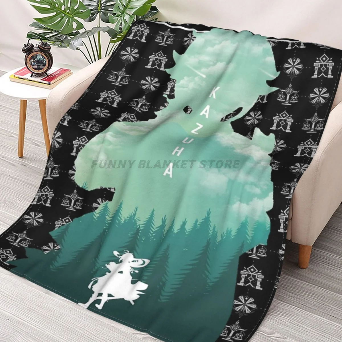

Kaedehara Kazuha Free Spirit Throws Blankets Collage Flannel Ultra-Soft Warm picnic blanket bedspread on the bed