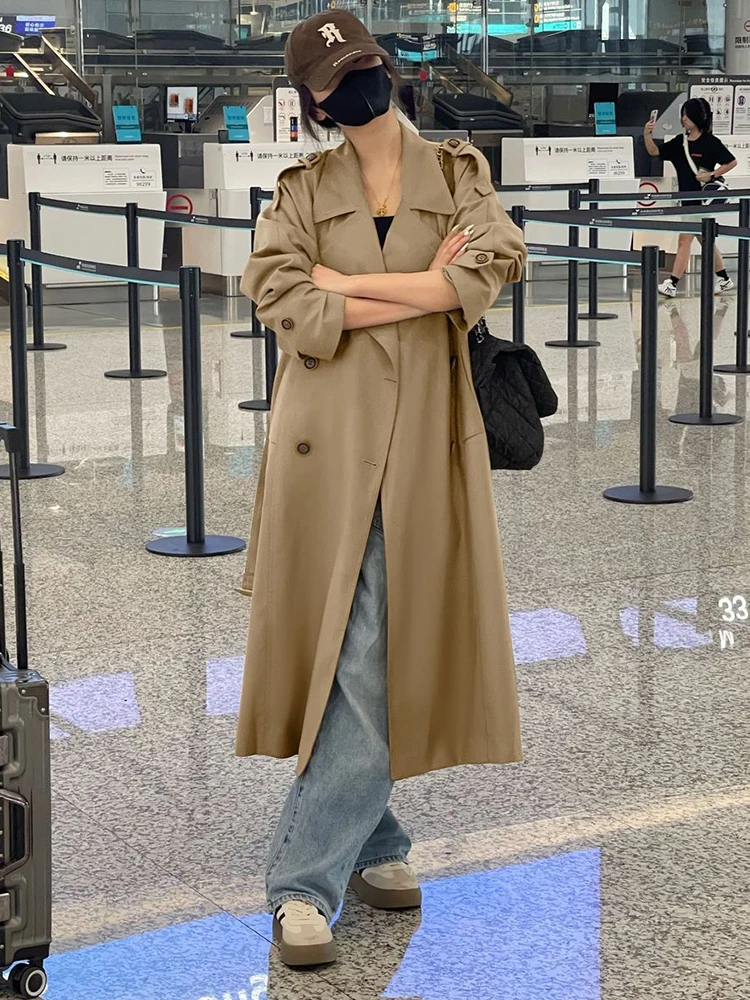 Модный осенний новый офисный женский плащ с лацканами двубортная свободная