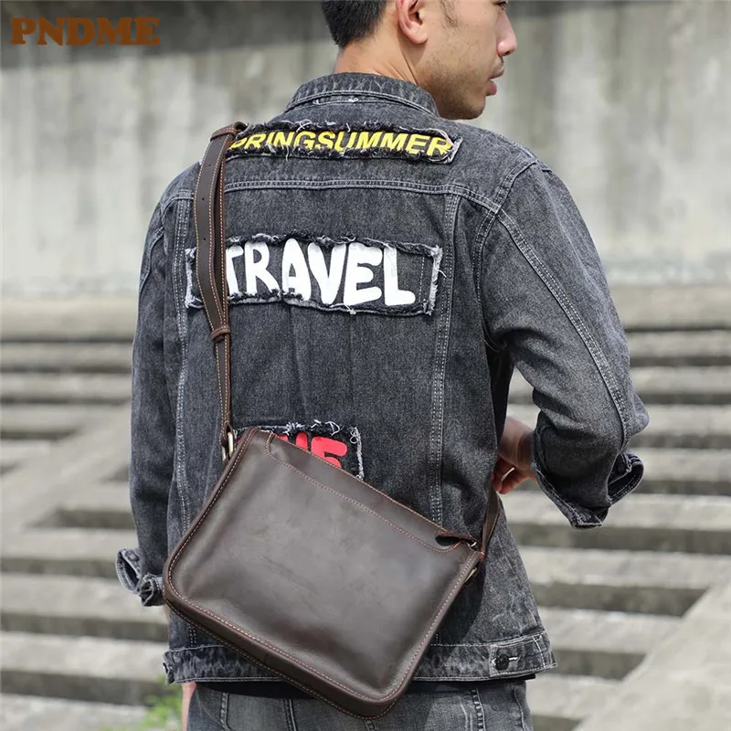 Simple vintage genuine leather men messenger bag outdoor daily work high quality natural crazy horse cowhide shoulder bag Teens