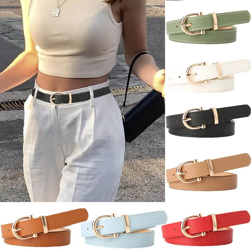 Women Belts Brand PU Leather Simple Metal Buckle Belt Girls Dress Jean Pants Waistband Belts for Lady Luxury Designer Brand 2023