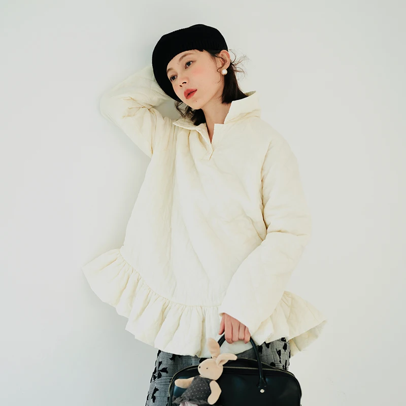 imakokoni original design warm thick coat hooded cotton jacket black casual personality long sleeve top winter women's wear