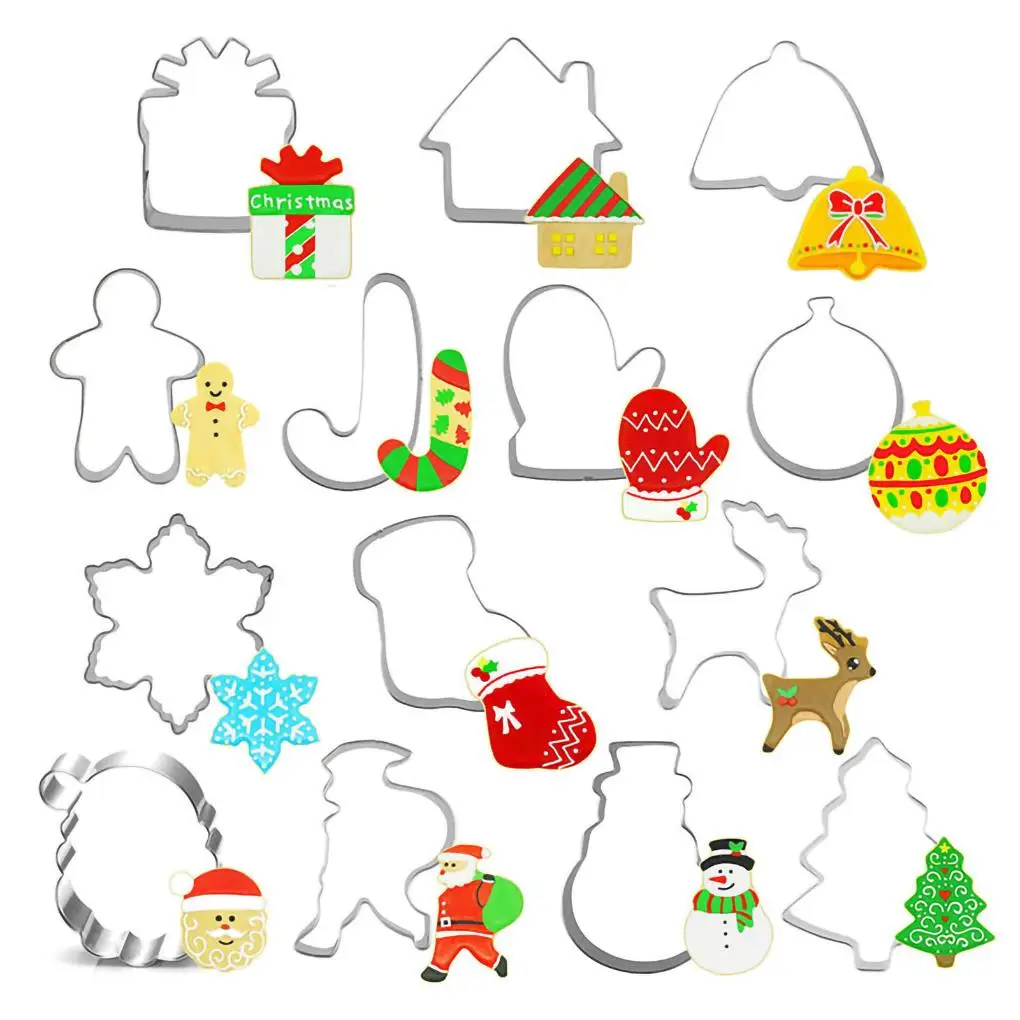 

14Pcs Christmas Patterns Biscuit Slicer Mold Stainless Steel Cookie Cutter Mold Baking Fondant Cake Mould DIY Cookie Make Tool