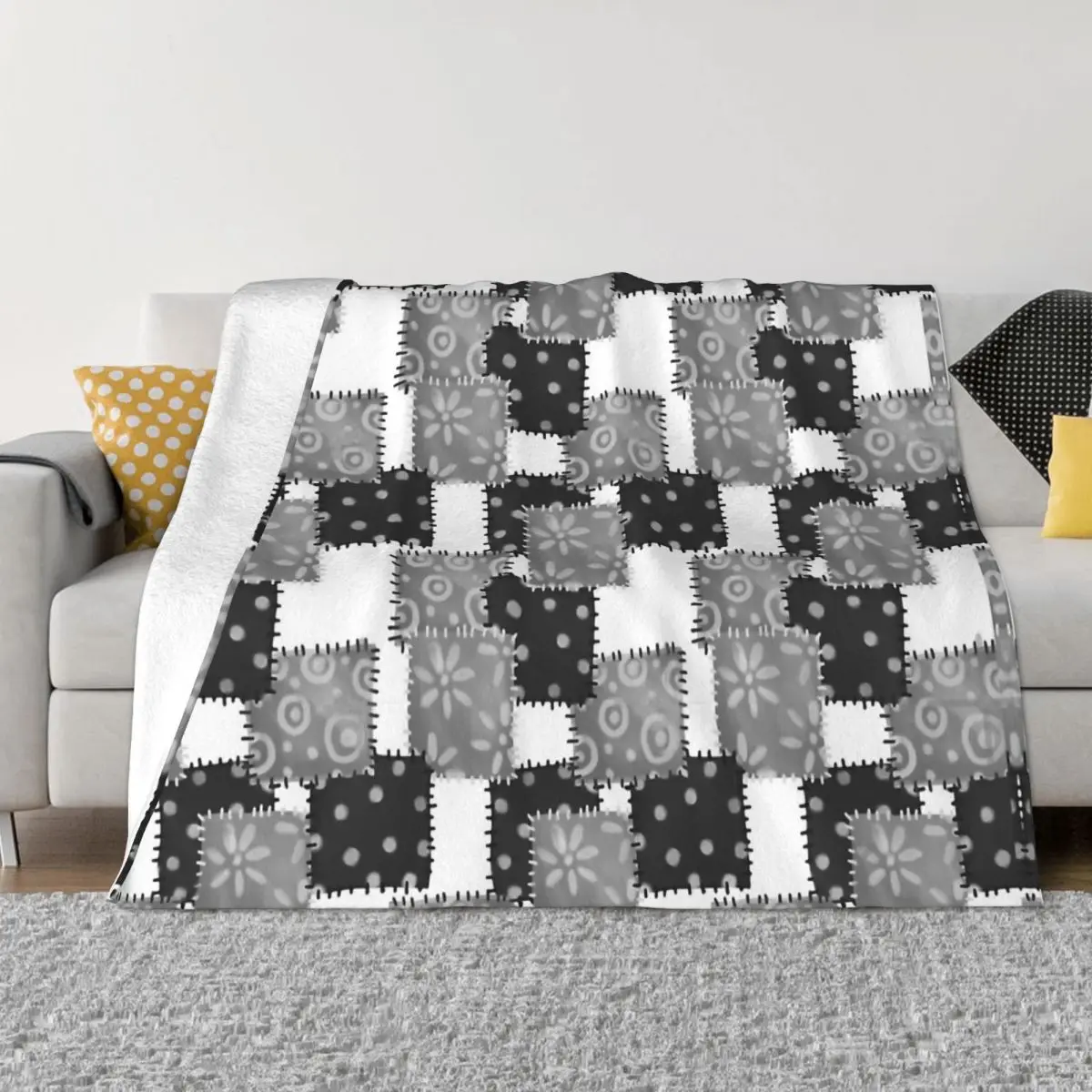 

Patchwork Very Popular Classical Aesthetic Blanket Flannel Decoration INDIAN GRAY Portable Home Bedspread