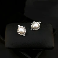 simple fabulous pearl element earrings high end exquisite and versatile earrings s925 silver needle rhinestone womens jewelry