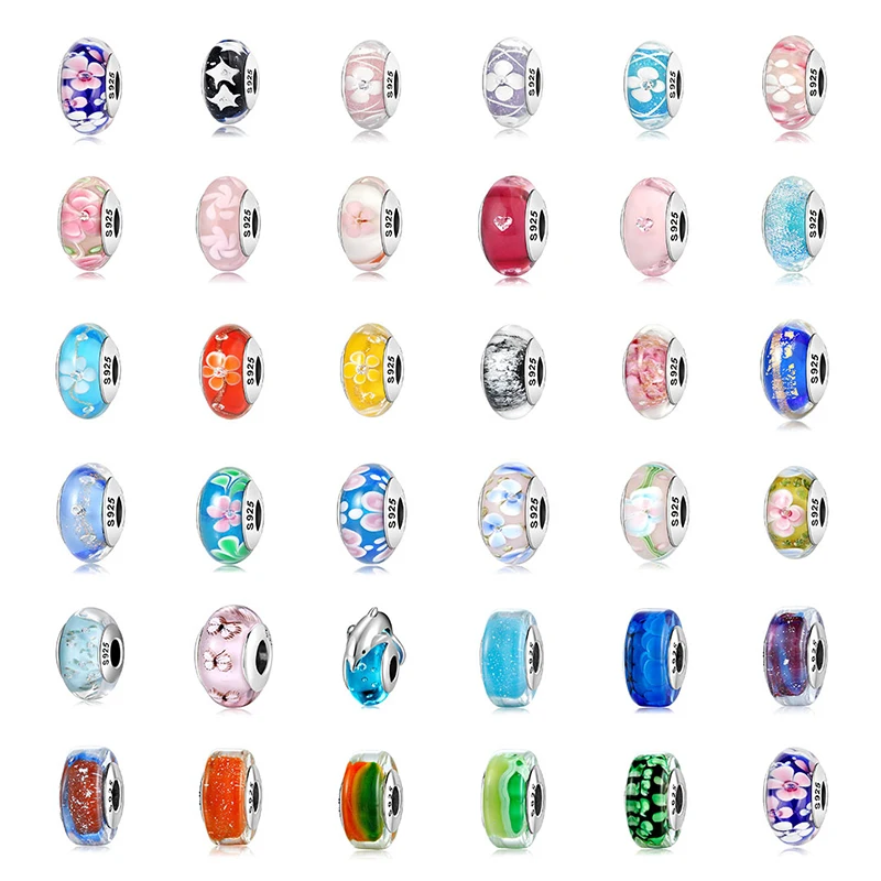 

MEETSOFT Romantic 925 Sterling Silver Flower Colorful Beads of DIY handmade Making Fine Jewelry Bracelect components Accessory