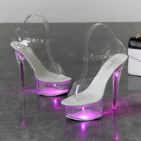 light up glowing shoes woman luminous clear sandals women platform shoes clear high heel transparent stripper wedding shoes