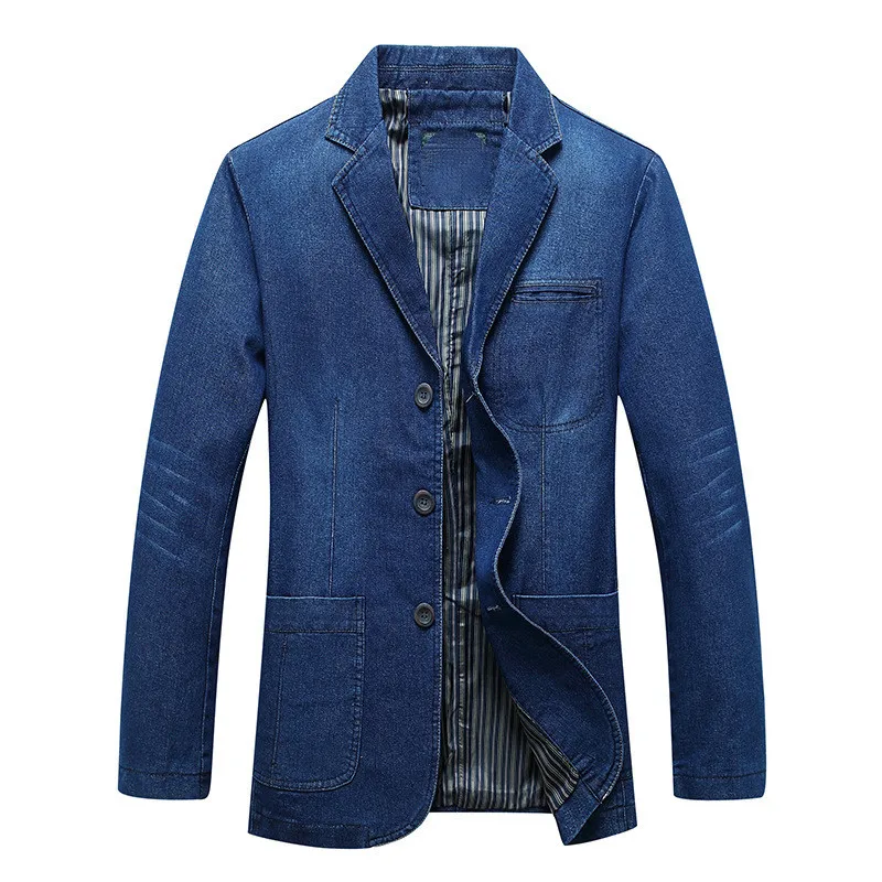 

Пиджак мужской джинсовый облегающий, хлопковая верхняя одежда из денима, винтажный синий Модный блейзер из денима, верхняя одежда, 4xl