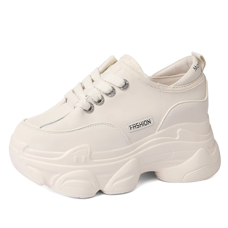 Autuspin Brand Designer 8cm High Wedges Women Shoes Fashion Genuine Leather Vulcanized Sneakers Ladies Chunky Platform Red Color