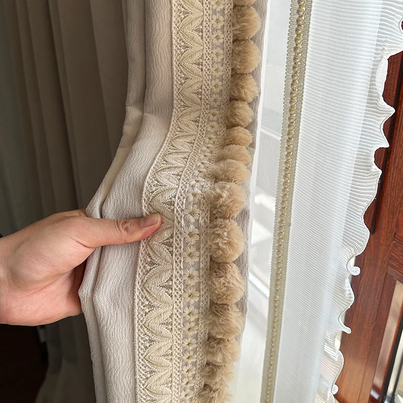 

Beige Luxury Living Room Cortinas Chenille Fabric Curtains Blackout Bedroom Cortina Ornate Tassel Curtain Rideau 커튼 шторы Home