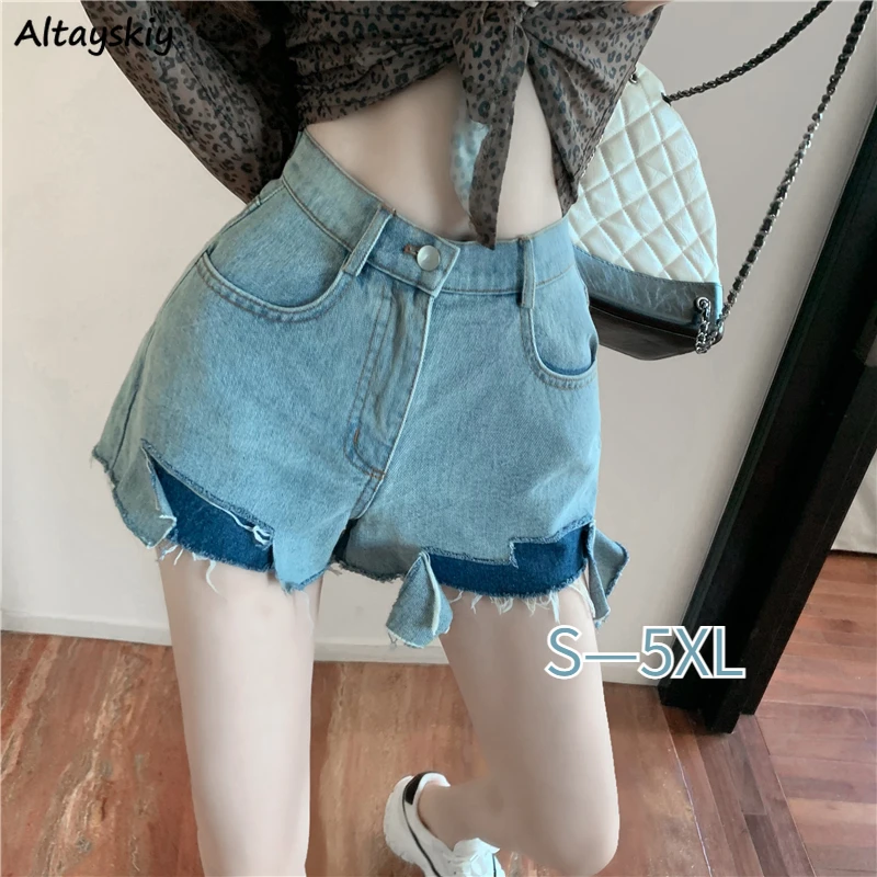 

Ripped Irregular Hot Shorts Women Denim Sexy Vintage Summer High Waisted Wide Leg Young Girl Fashion Casual All-match Popular BF