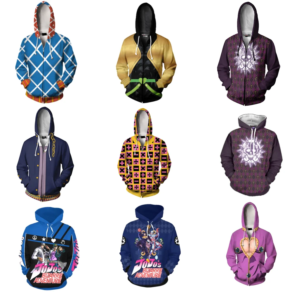 

Anime Jojo Bizarre Adventure Hoodie Sweatshirt Kira Yoshikage GUIDO MISTA Cosplay Costume Jojo Hood Hoodies Casual Zipper Jacket