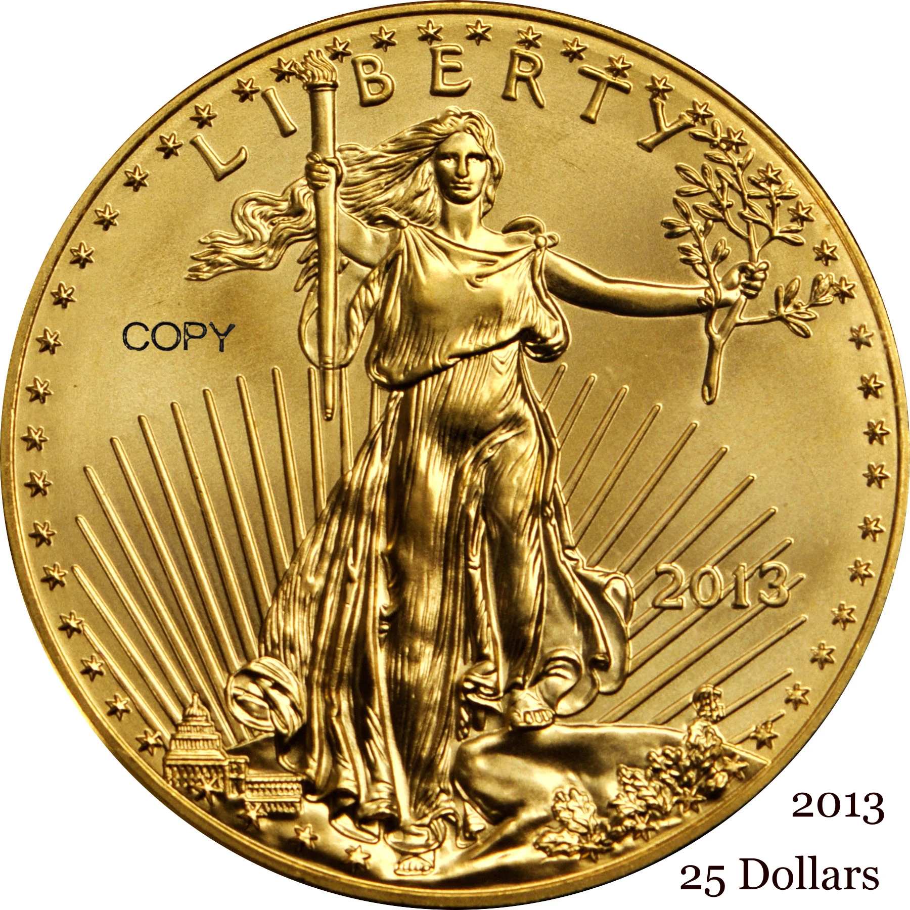 United States US 2013 $25 25 Dollars Half Ounce American Gold Eagle Bullion Coinage USA Liberty Brass Metal Copy Coin