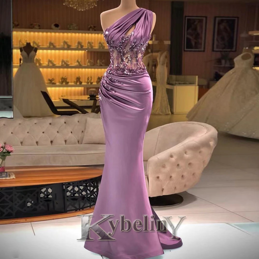 

Kybeliny Luxury Prom Dress Appliques Beaded Mermaid One Shoulder For Women 2023 Satin Evening Gowns Vestido De Fiesta Customised
