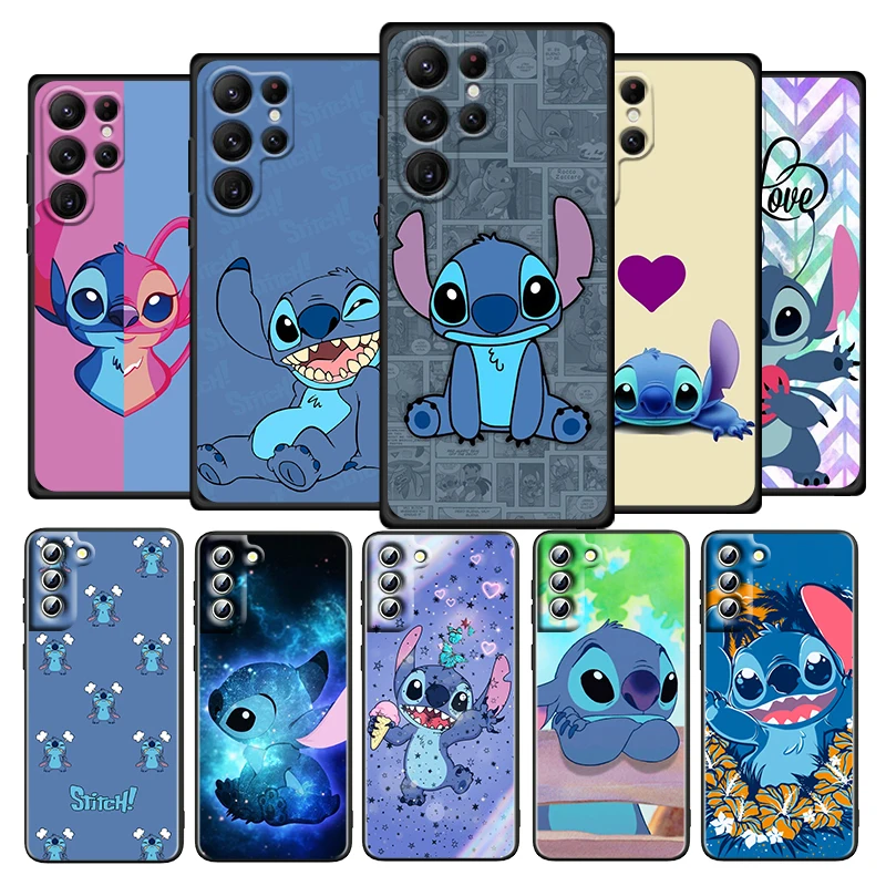 

Stitch Blue Disney Cartoon For Samsung Galaxy S22 S21 S20 Ultra Plus Pro S10 S9 S8 S7 4G 5G silicone Soft Black Phone Case Funda