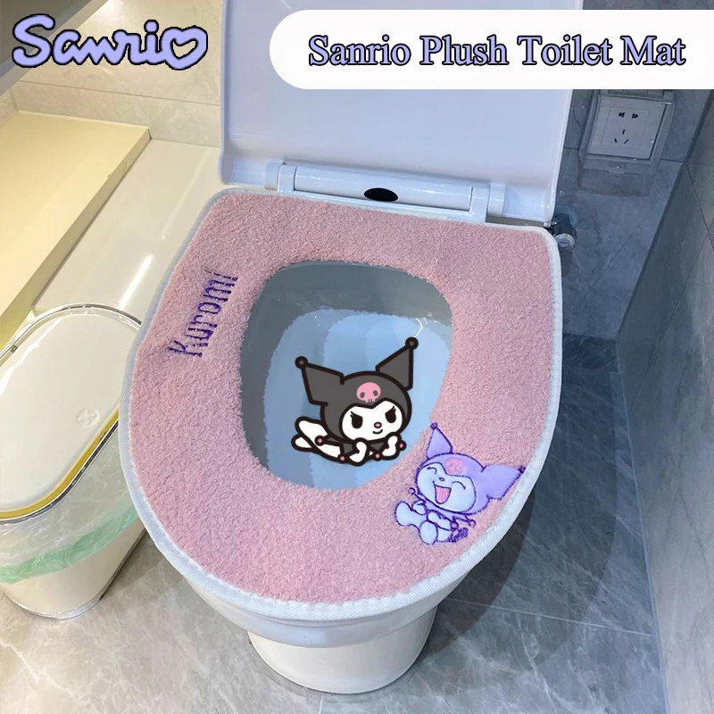 

Sanrio Kuromi My Melody Cinnamoroll Plush Toilet Mat Winter Sticky Comfortable Washable Warm Toilet Mat Cute Toilet Accessories