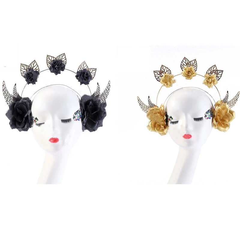 

Exquisite Lolita Headband Goddess Hair Hoop Hairpiece with Flower Leaf Wings Head Band Tiaras Headwear for Birthday