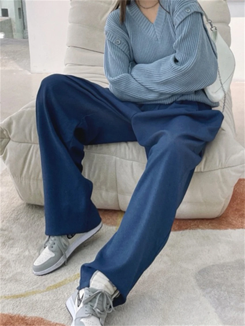 

Straight Women Wide Leg Trousers Folds S-L Minimalist Loose New Lady Fashion High Waist 2022 Summer Full Length Pants