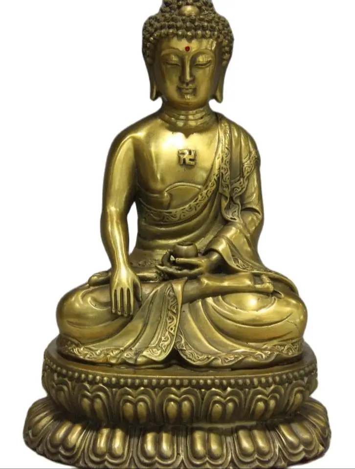 

22CM 9" Chinese Buddhism Temple Brass Copper Sakyamuni Tathagata RuLai Buddha Statue
