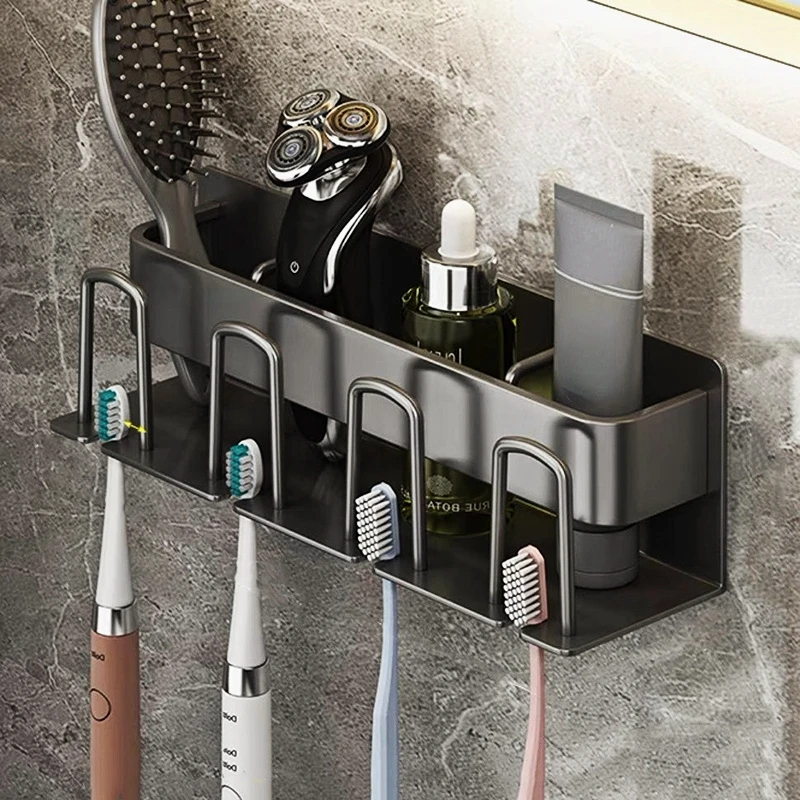 

Perforation-free Wall-mounted Toothbrushing Tool Storage Rack Toilet Mouthwash Cup Storage Rack Toilet Space-saving Sorting Rack