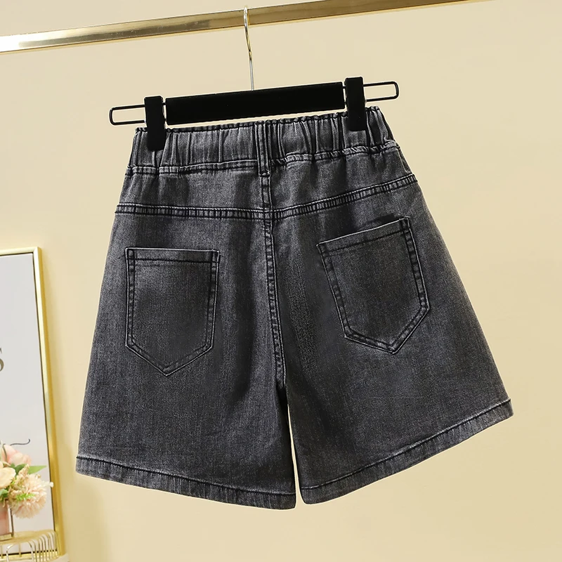 Casual Large Size Jeans Shorts Women's Clothing 2023 Spring Summer New Korean Elastic High Waist Drawstring Denim Shorts AC196