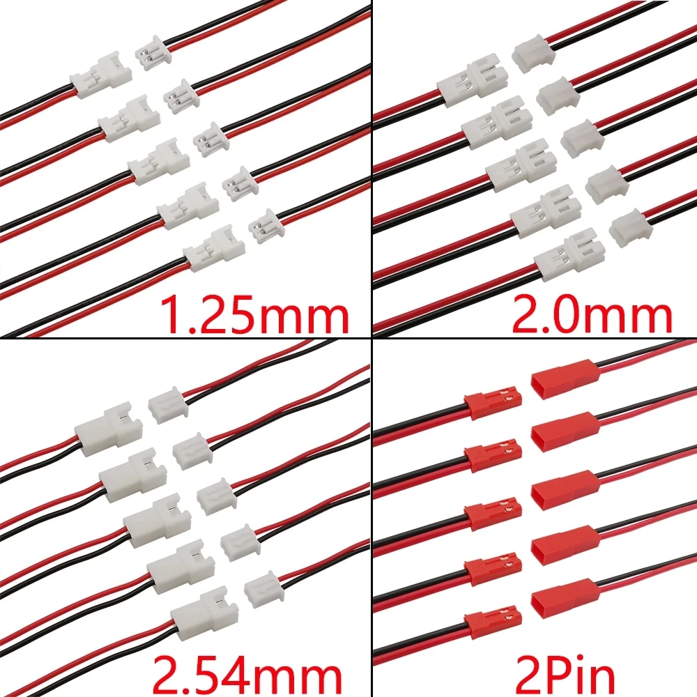 

5Pairs Small Mini JST 1.25mm PH2.0 XH2.54 2 Pin Male Female Plug Jack Connector Cable JST 1.25/2.0/2.54 2P Electronic Wire