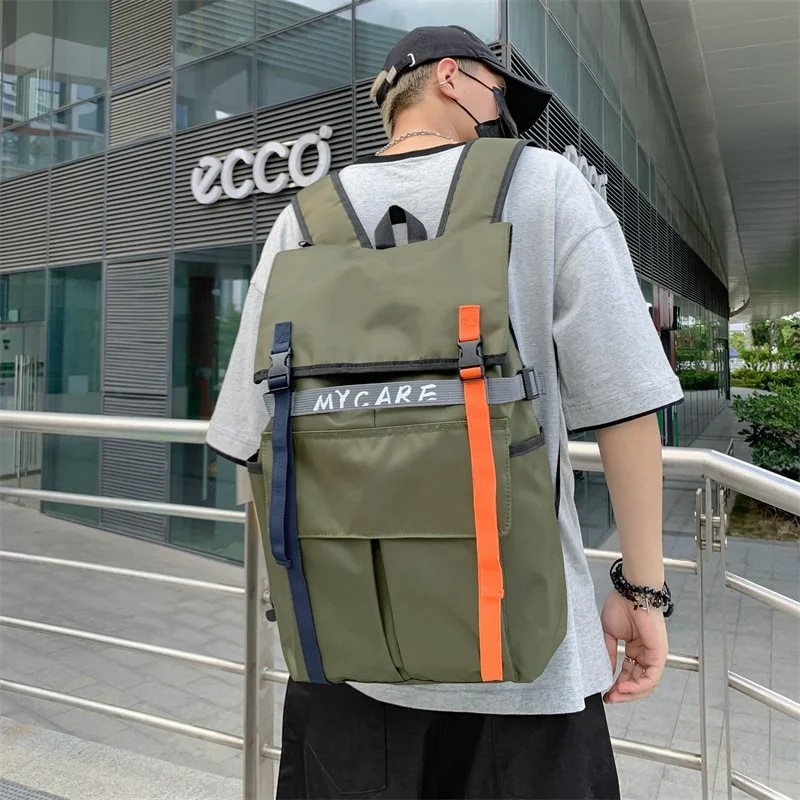 

2023 Backpack Men's Street Fashion Trend Young People Cool Travel Backpack Hong Kong Style Wild Simple College Student Schoolbag