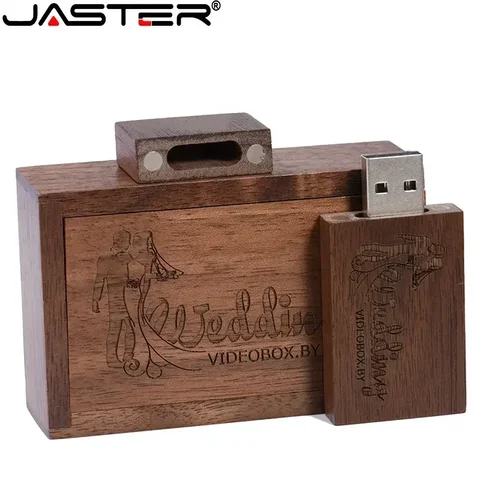 JASTER Деревянные флэш-накопители USB 2.0 128 ГБ Бесплатный индивидуальный логотип Pen Drive 64 ГБ с коробкой Memory Stick 32 ГБ 16 ГБ подарок USB-накопитель