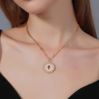 exquisite gold plated round pendant necklace for women retro ethnic style disc pattern collarbone chain new jewelry party