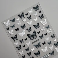 1 sheet 5d new craft butterfly design nail art sticker ultra thin tough big decal blackwhite 3d manicure art decorations slider