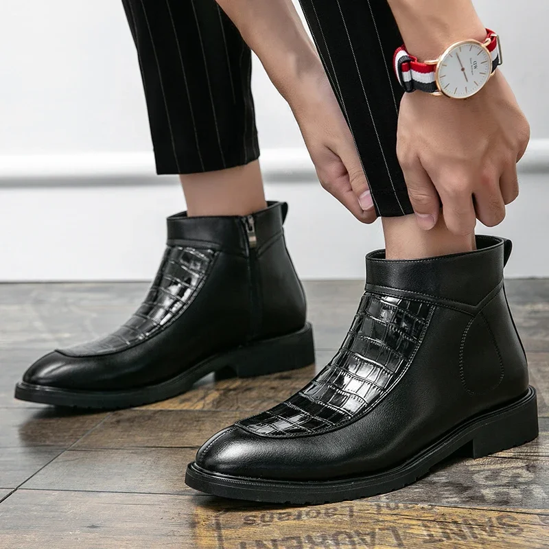 

Мужские кожаные ботинки без шнуровки, черные ботинки челси в британском стиле, Рабочая обувь с высоким берцем,