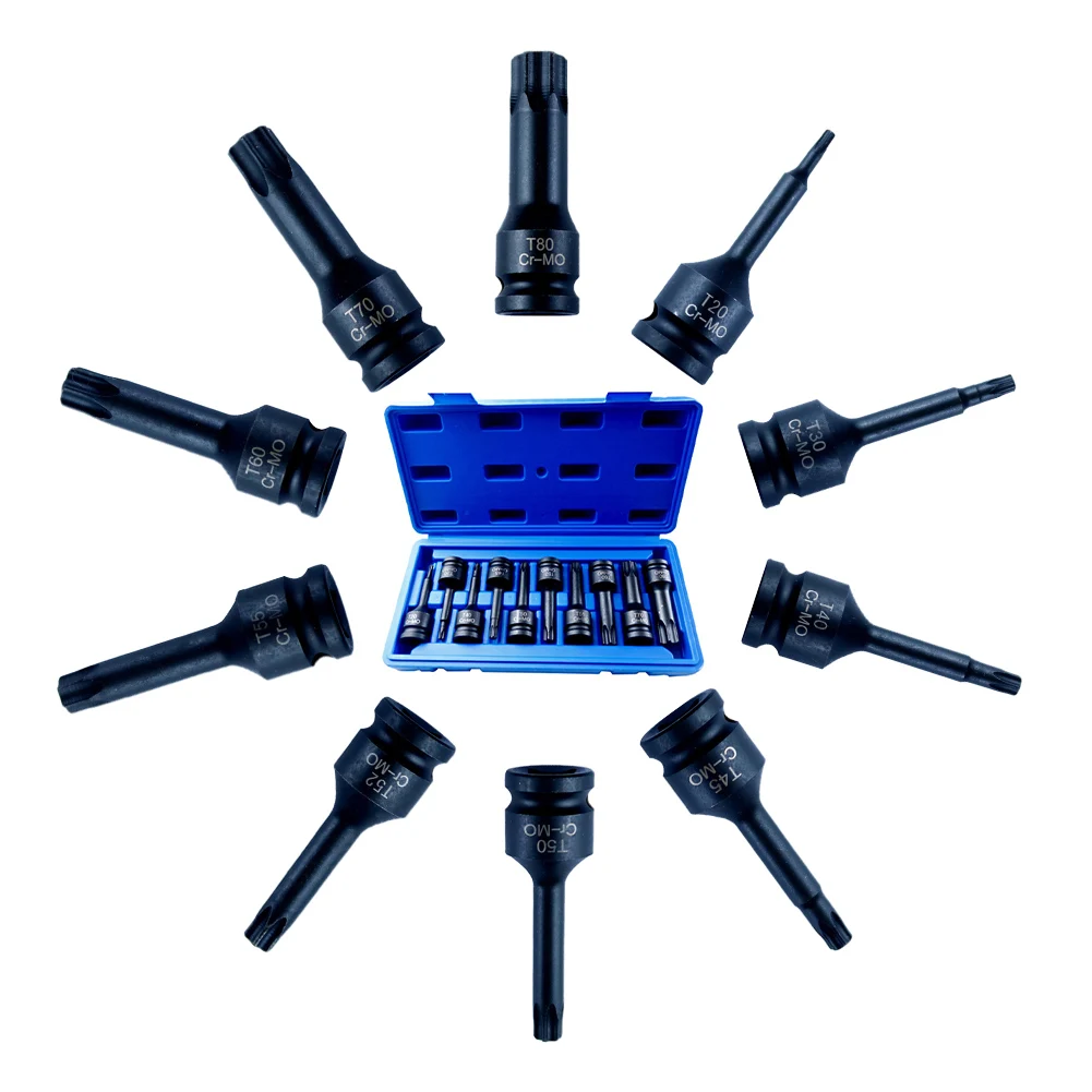 Набор торцевых бит Адаптер для розеток Наборы головок T20-T80 Torx Star Bit 10 шт. Черный