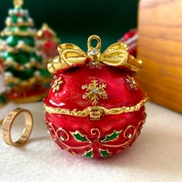 hinged xmas jingle bell trinket box with crystals figurines hand painted jewelry ring holder christmas tree hanging decor gift