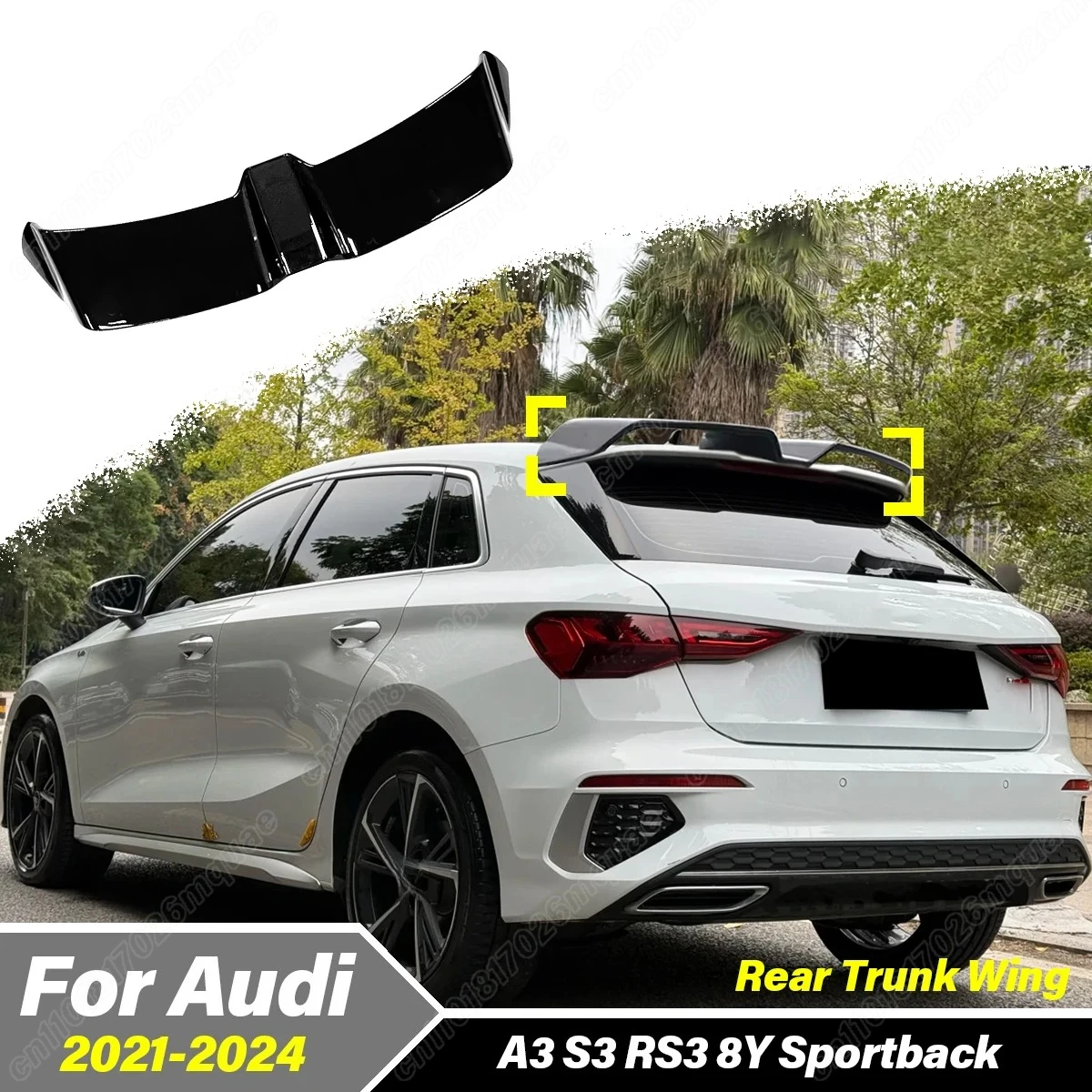 Фото Для Audi A3 S3 RS3 8Y Sportback 2021 2022 2023 2024 Автомобильный задний спойлер на крышу, комплект кузова, высокое качество, аксессуары из АБС-пластика, автозапчасти №1