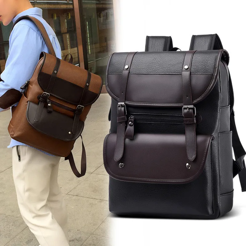 

2023 Men Backpack PU Leather Bagpack Large Laptop Backpacks Male Mochilas Black Schoolbag For Teenagers Boys Brown Sac A Dos