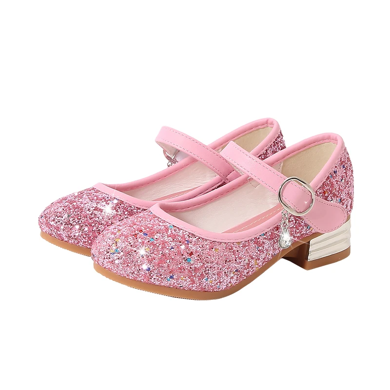 Детские кожаные туфли для девочек повседневные блестящие принцессы с цветами на