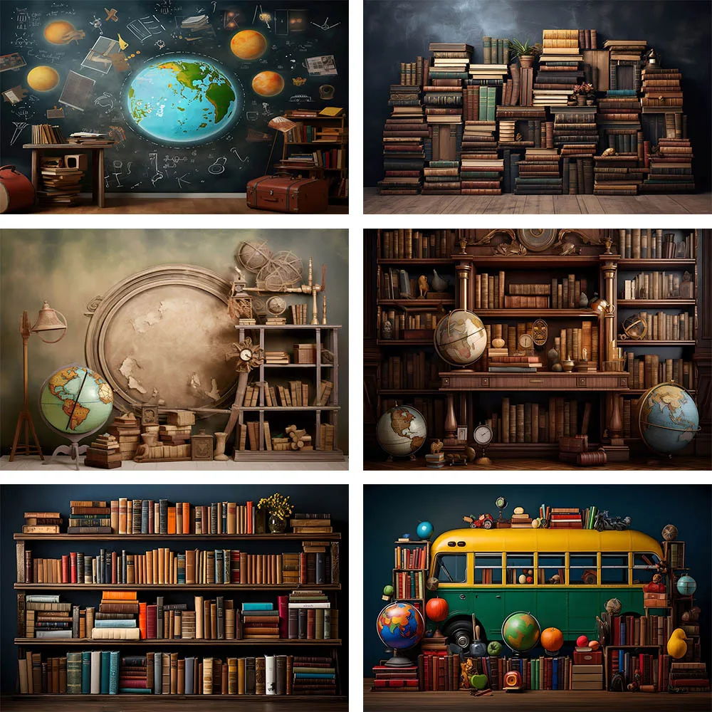 Фон для фотосъемки Mehofond Снова в школу студентов учебы винтажная библиотека