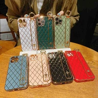 quilted designer back with strap iphone case shockproof gold edging luxury girls women camera lens protective phone cover